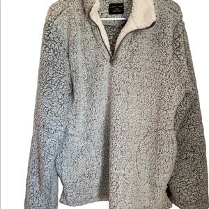 Love Tree Gray/White Pullover Plush Sherpa Teddy, 1/4 Zip, Large